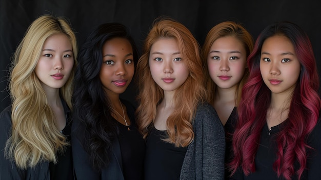 Diverse groep jonge vrouwen met verschillende haarkleuren portret