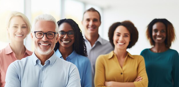 Diverse groep professionele individuen die samen poseren en teamwerk en bedrijfseenheid symboliseren