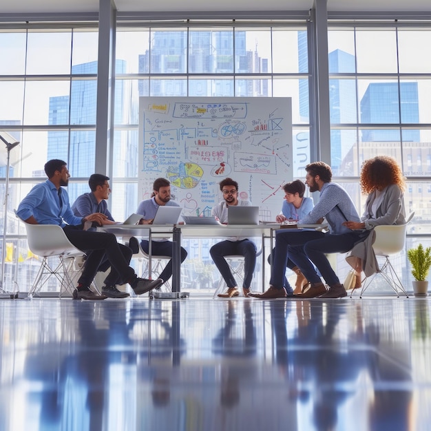 Diverse groep zakelijke professionals die een vergadering houden in een moderne kantoorruimte