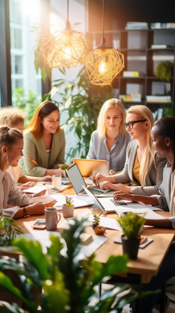 Diverse groep zakenvrouwen die een bijeenkomst hebben in een modern kantoor