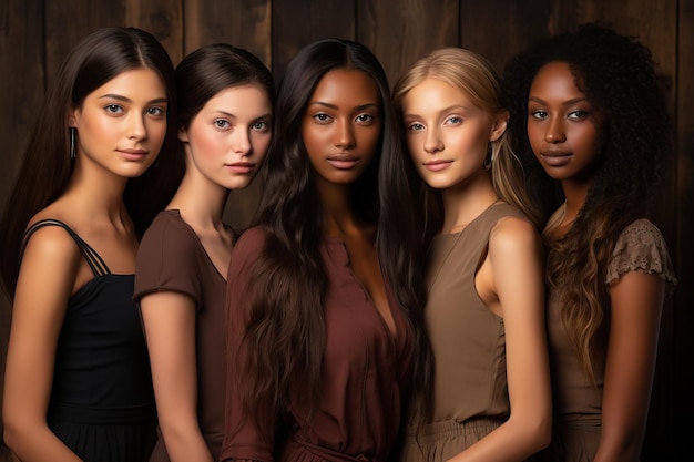 A diverse group of beautiful different races teenage girls with natural beauty and glowing smooth sk