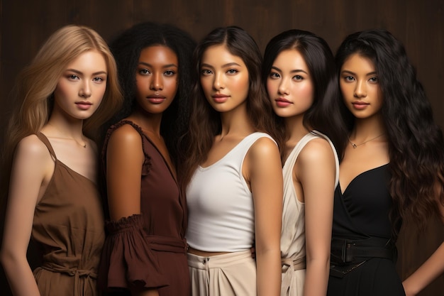 A diverse group of beautiful different races teenage girls with natural beauty and glowing smooth sk