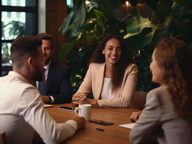 Diverse group of business professionals is engaged in a brainstorming session