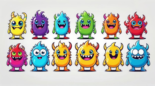 Photo diverse group of cartoon monsters in various colors