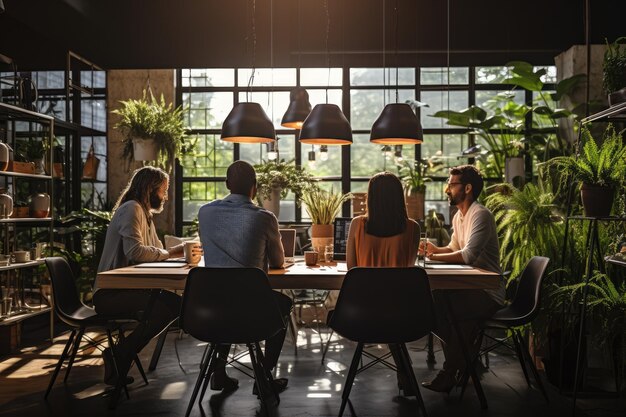 Diverse Group of employees in team collaboration or communication in conference at the workplace Generative AI