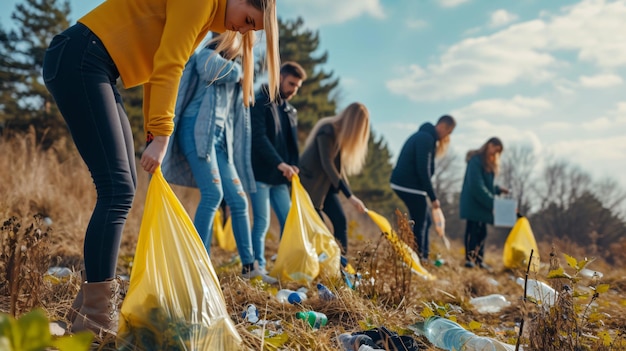 地域の清掃に熱心なボランティアの多様なグループが力を合わせてゴミを拾い近所を輝かせます 一緒に彼らはポジティブなインスピレーションを与えます