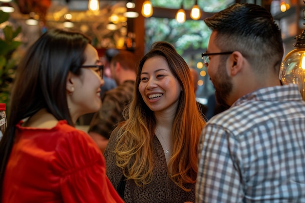 다양한 기업가 그룹이 서로 에 서서 행사에서 상호 작용하고 네트워킹하는 네트워킹 이벤트 기업가들이 열정적으로 네트워킹하고 이야기를 공유하는 네트워팅 이벤트