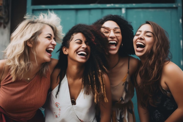 A diverse group of female women friends all laughing and having fun together Generative ai