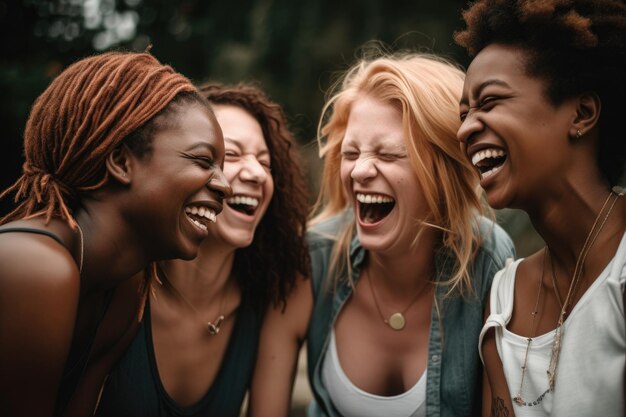 Photo a diverse group of friends sharing a laugh created with generative ai