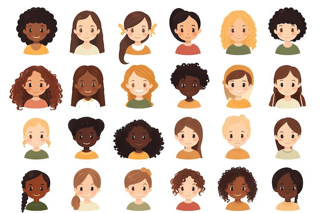 Diverse Group of Girls with Unique Skin Tones Kids Flat Design AI Generated