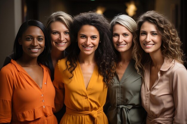 Разнообразная группа радостных женщин, обнимающих дружбу