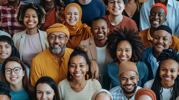 Photo a diverse group of people of all ages and ethnicities are smiling and looking at the camera