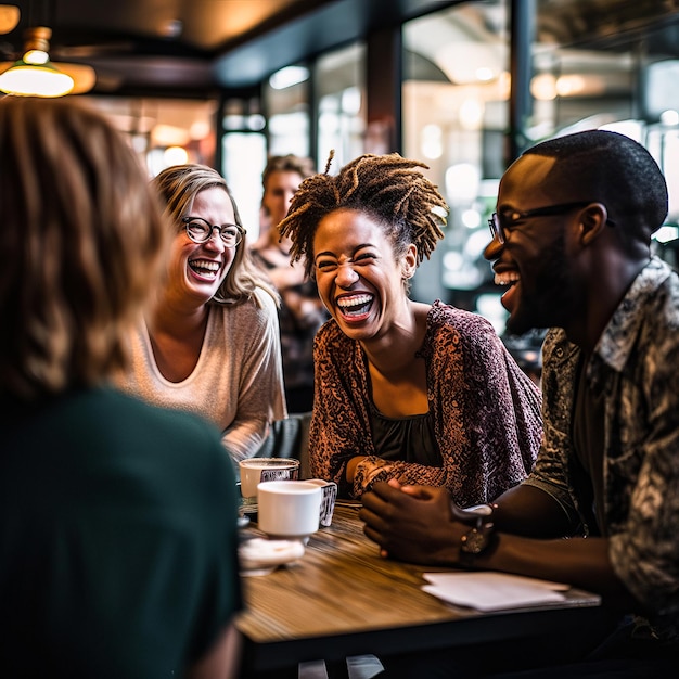 A diverse group of people engaged in a lively conversation