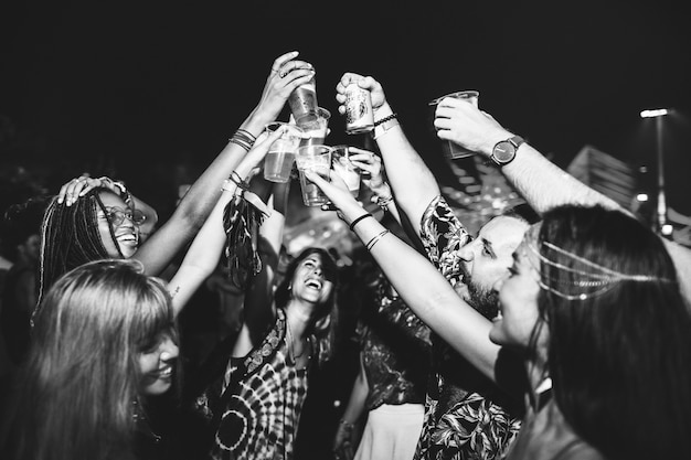 Diverse group of people enjoying a road trip and festival