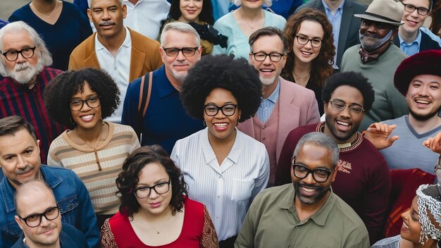 A diverse group of people gathered together each with their own unique style and expression