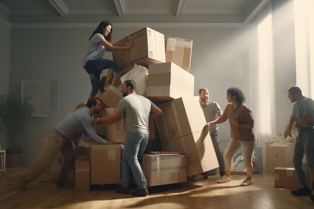 A diverse group of people helping a friend move Generative ai