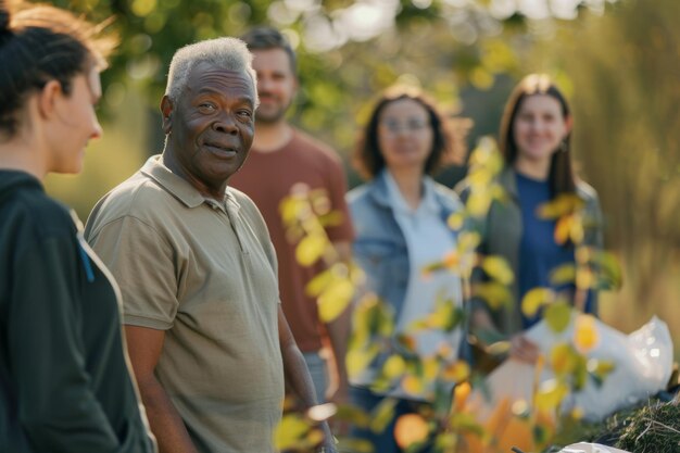 Foto un gruppo diversificato di persone che partecipano a una pulizia della comunità