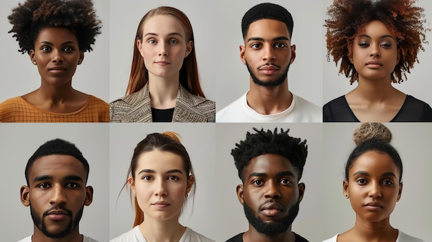 A diverse group of people with different skin tones hair textures and facial features