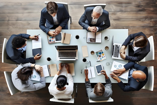 Diverse Group of Professionals Collaborating on Laptops in a Modern Office Setting Generative AI