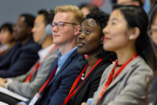 Photo diverse group of professionals engaged in a global business conference