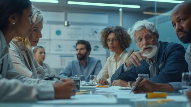 Photo a diverse group of researchers and scientists are gathered around a conference table brainstorming