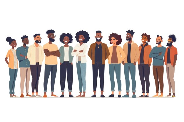 Photo diverse group of smiling people in line detailed flat