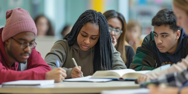 Photo a diverse group of students studying together