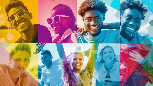 Photo a diverse group of teenagers is shown in a variety of candid poses