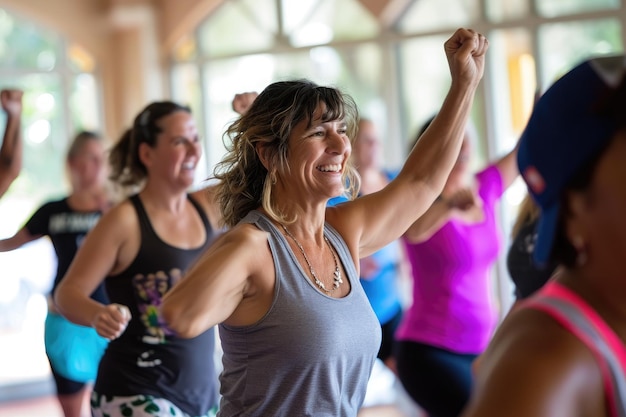 A diverse group of women engaging in a yoga class to enhance their physical and mental wellbeing A diversely aged group participating in a Zumba class AI Generated