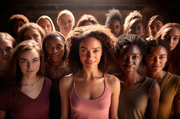 a diverse group of women standing together radiating empowerment and resilience