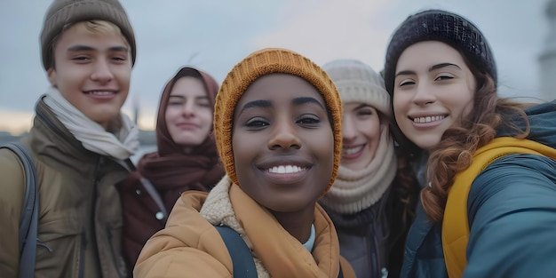 Foto gruppo diversificato di giovani amici che si uniscono e creano ricordi insieme concetto diversi amici che si legano momenti che creano ricorsi attività di gruppo di amicizia