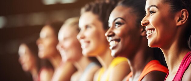 Foto un gruppo diversificato di giovani donne che si esercitano insieme durante una lezione di ginnastica