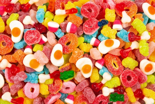 Foto diverse gummy-snoepjes bovenaanzicht jelly-snoepjes