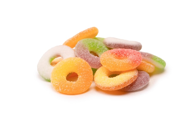 Diverse gummy snoepjes geïsoleerd op een witte achtergrond Bovenaanzicht