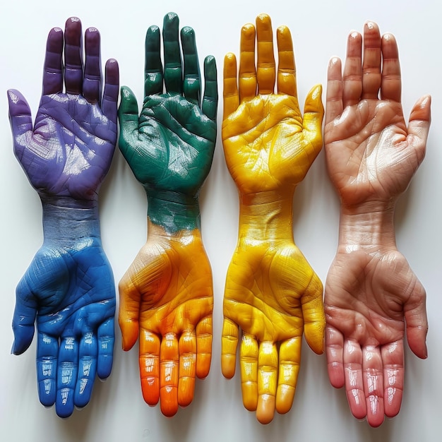 Photo diverse hands painted in various colors diversity concept