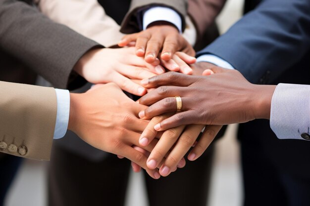 Photo diverse hands united business teamwork gesture