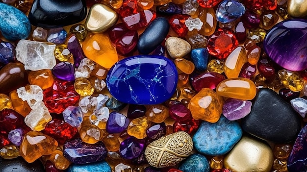 Diverse kleurrijke edelstenen voor sieraden als achtergrond Generatieve ai