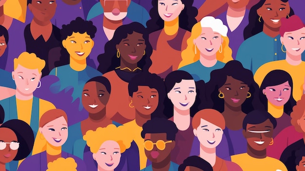 Diverse kleurrijke mensen verdringen naadloze illustratie stripfiguren vriendelijke gemeenschap
