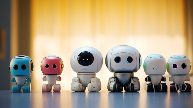 Photo a diverse lineup of friendlylooking ai robots illustrating the concept of artificial intelligence i