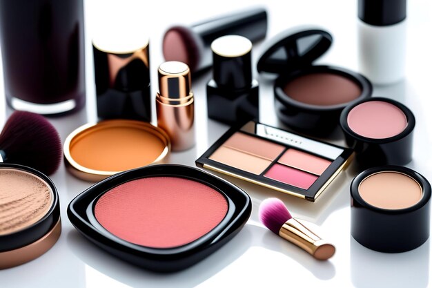 Diverse make-up professionele cosmetica op witte tafel