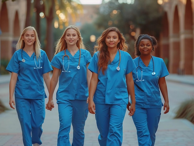 Photo diverse of medical student walking in the university