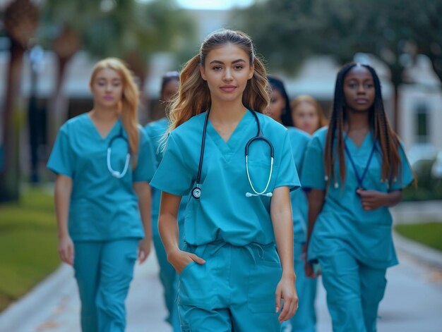 Photo diverse of medical student walking in the university