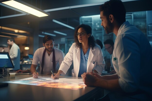 Photo diverse medical team collaborating on patient generative ai