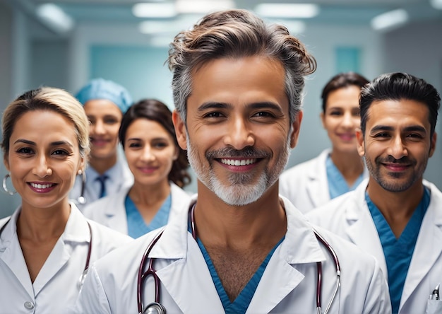 Diverse medical team smiling in hospital