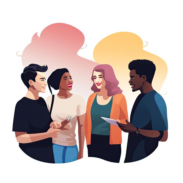 Photo diverse multiracial group in cartoon flat vector illustration