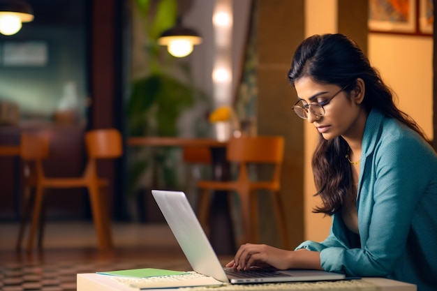 Diverse Office Portrait of Beautiful Indian IT Programmer Working on Desktop Computer Smiling Fem