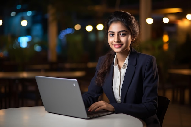 Diverse Office portret van mooie Indiase IT-programmeur werken op desktopcomputer glimlachend Fem