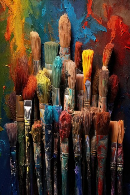 Diverse paintbrushes creating a single artwork created with generative ai