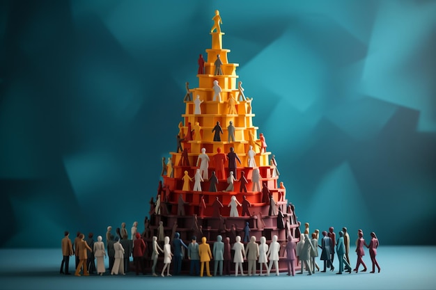 Photo diverse paper cutouts create a human pyramid symbolizing teamwork and inclusivity