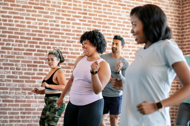 Diverse people in an active dance class